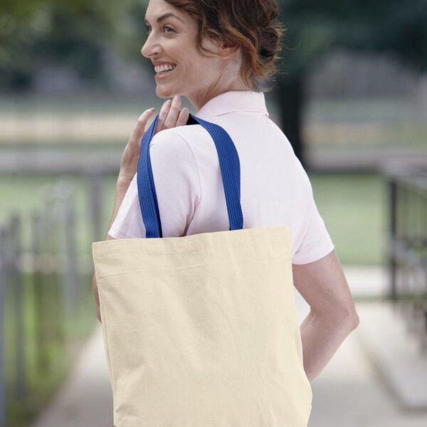 Gusseted 10 Ounce Natural Tote with Colored Handle Thumbnail